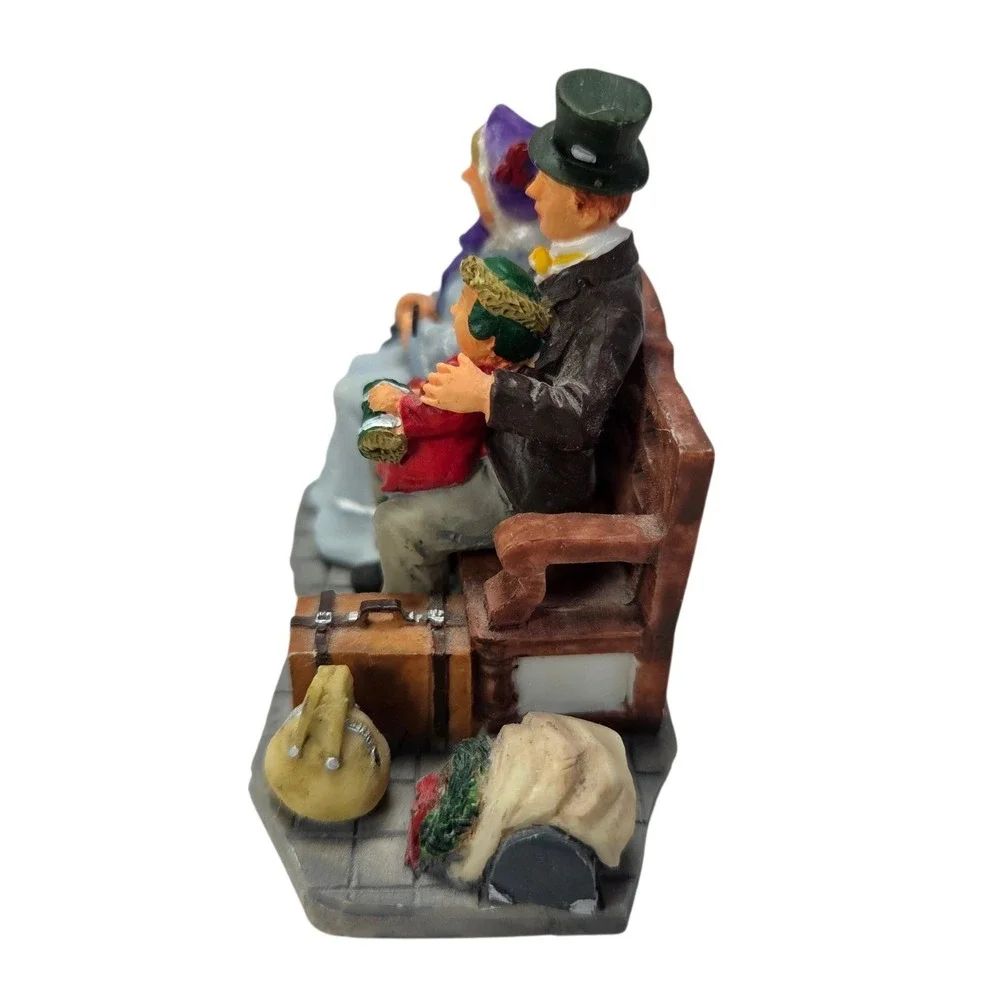 Lemax Weary Travelers Victorian Family Sitting on Bench Figurine Luggage Read